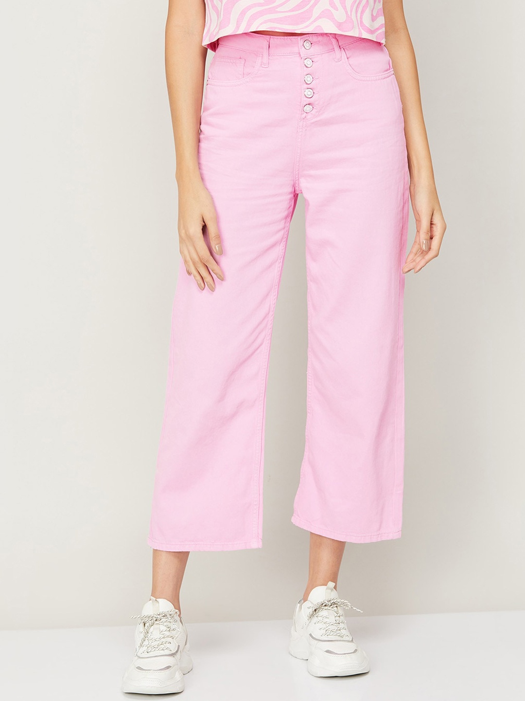 

Ginger by Lifestyle Women Flared High-Rise Pure Cotton Jeans, Pink