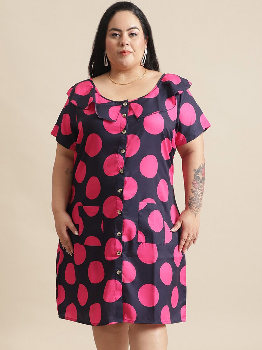 

Flambeur Printed Crepe A-Line Dress, Navy blue