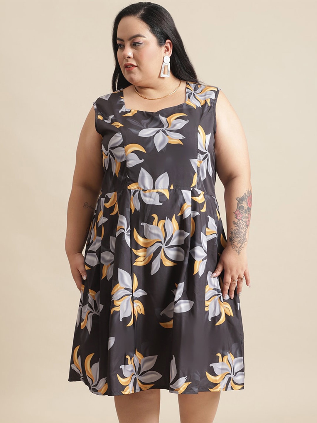 

Flambeur Floral Printed Crepe Midi Dress, Brown
