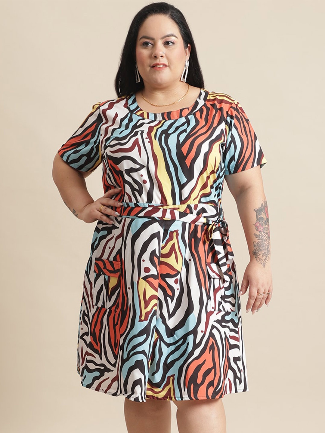 

Flambeur Plus Size Crepe A-Line Dress, Multi