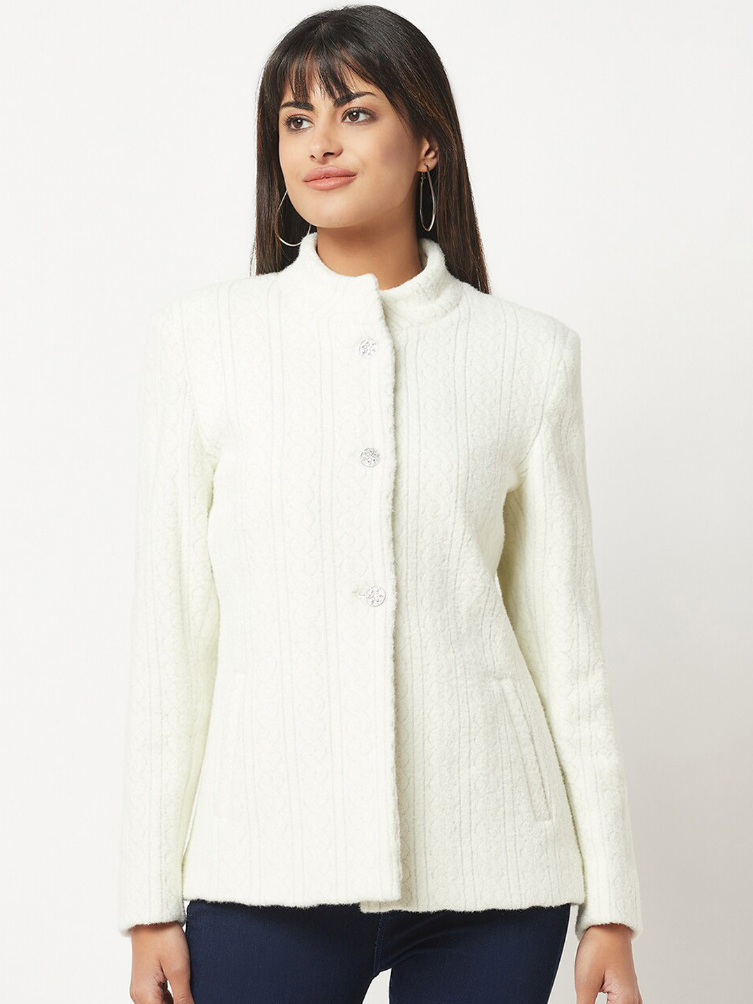 

Knitstudio Women Self-Design Wool Pea Coats, Off white