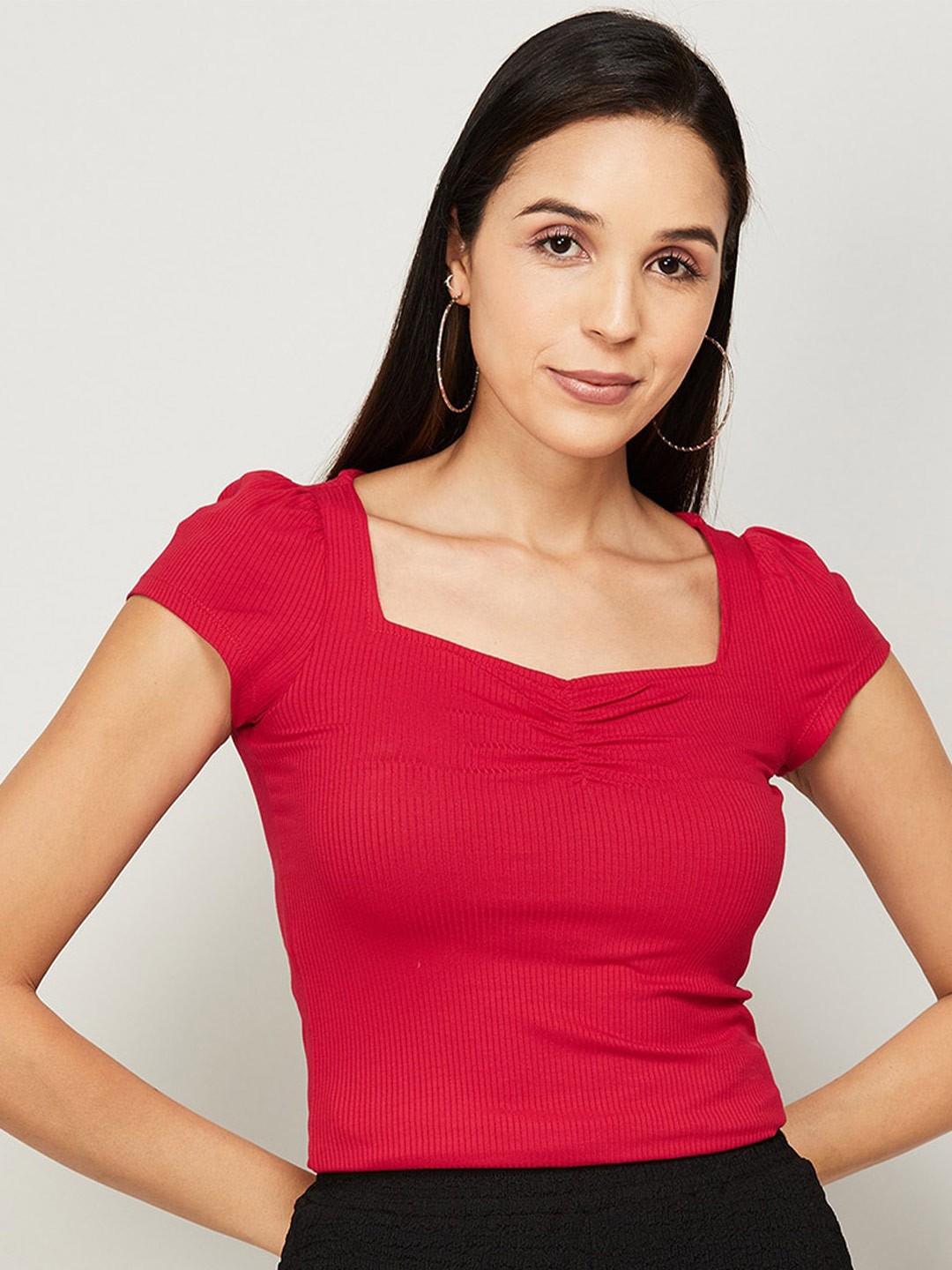 

CODE by Lifestyle Ribbed Sweetheart Neck Top, Red