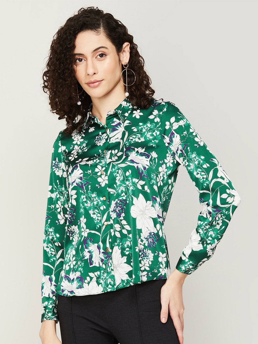 

CODE by Lifestyle Women Floral Printed Regular Fit Casual Shirt, Green