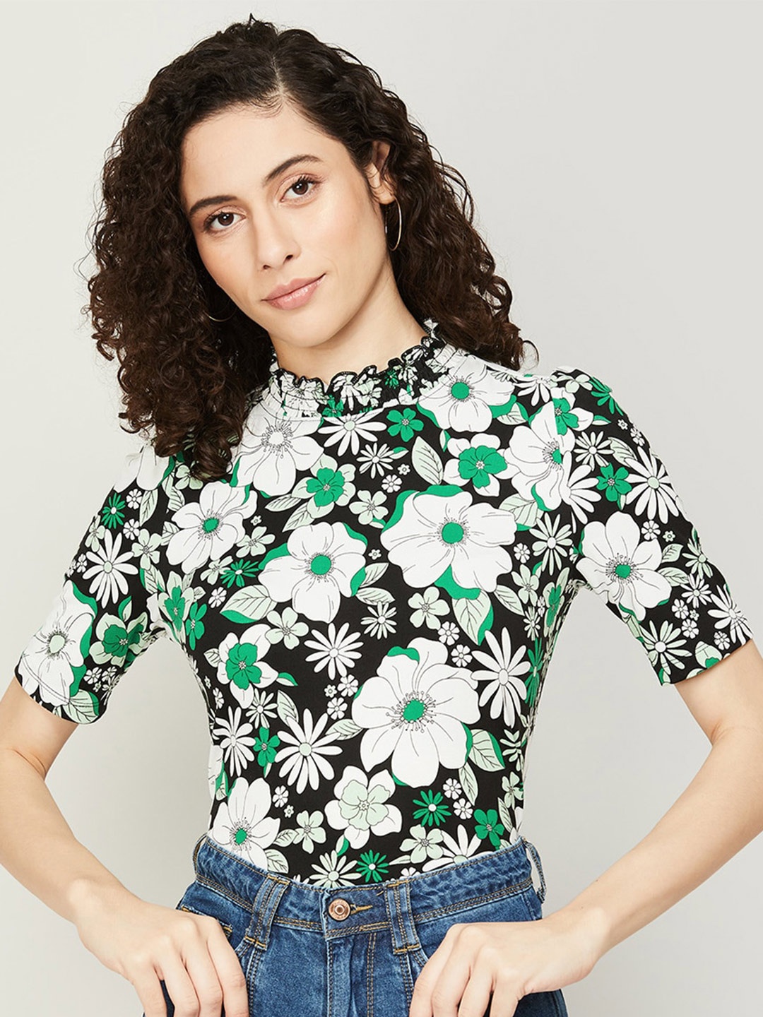 

CODE by Lifestyle Floral Printed High Neck Top, Black