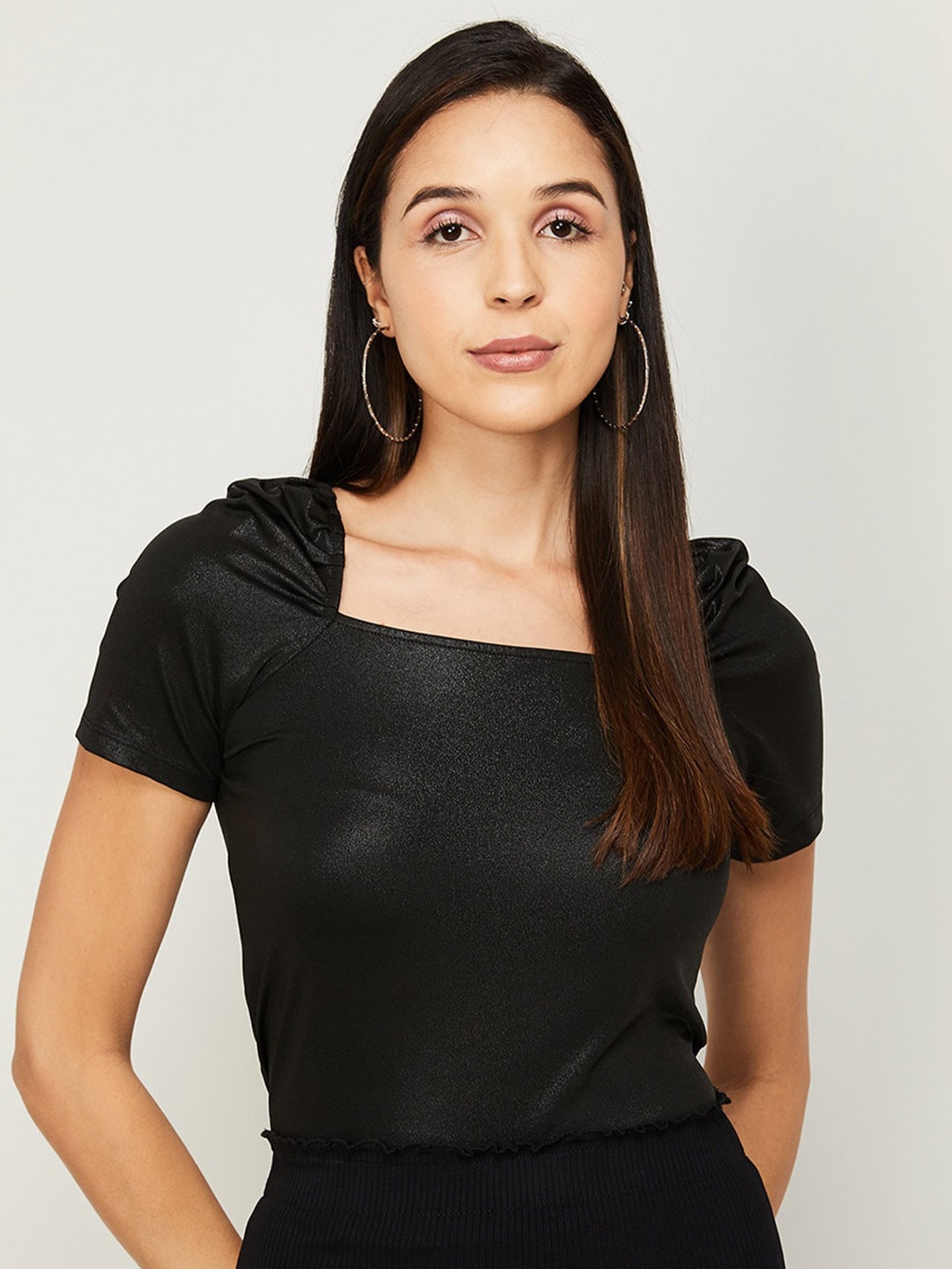 

CODE by Lifestyle Square Neck Puff sleeve Top, Black
