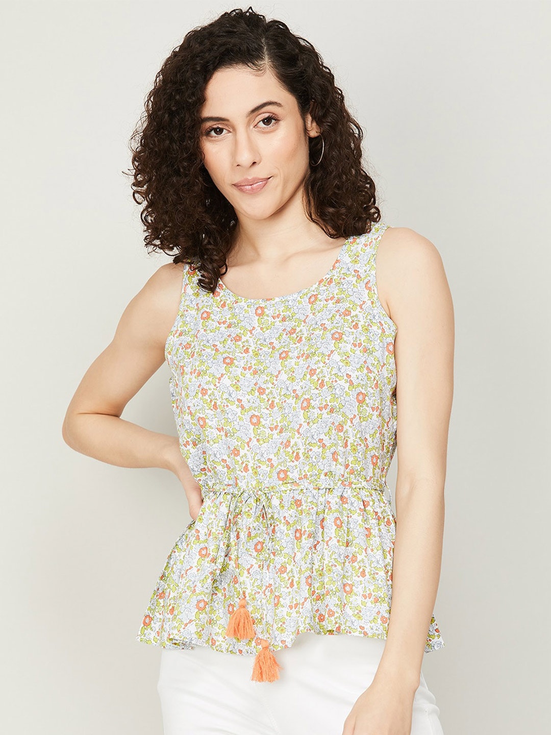 

Fame Forever by Lifestyle Floral Print Cinched Waist Top, White