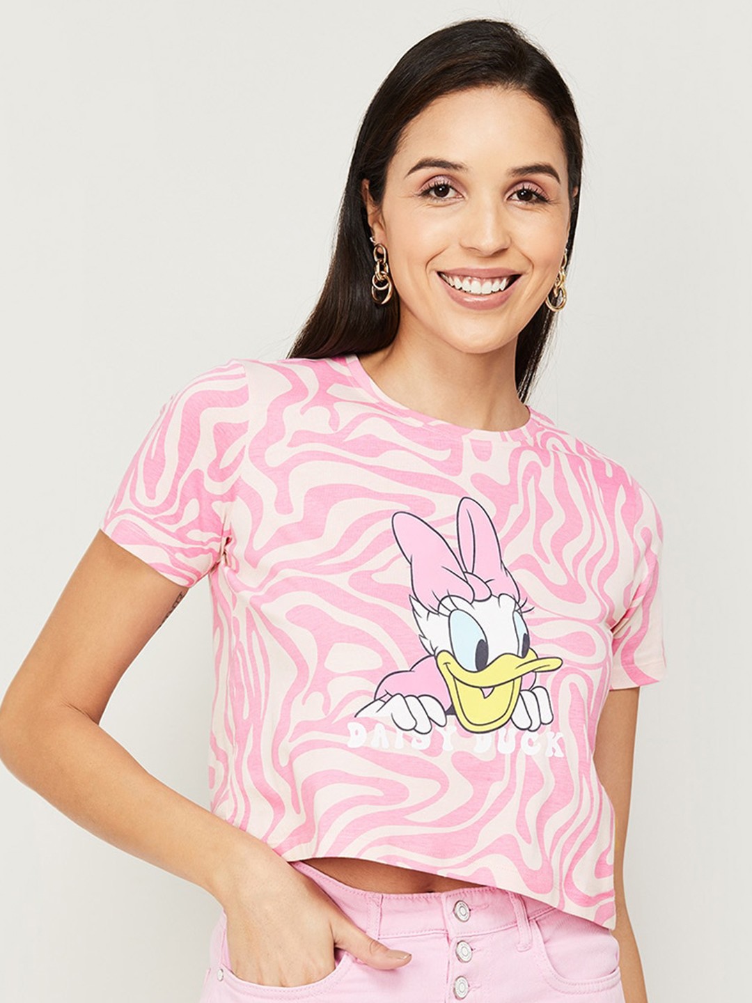 

Ginger by Lifestyle Printed Cotton Donald Duck Crop Top, Pink