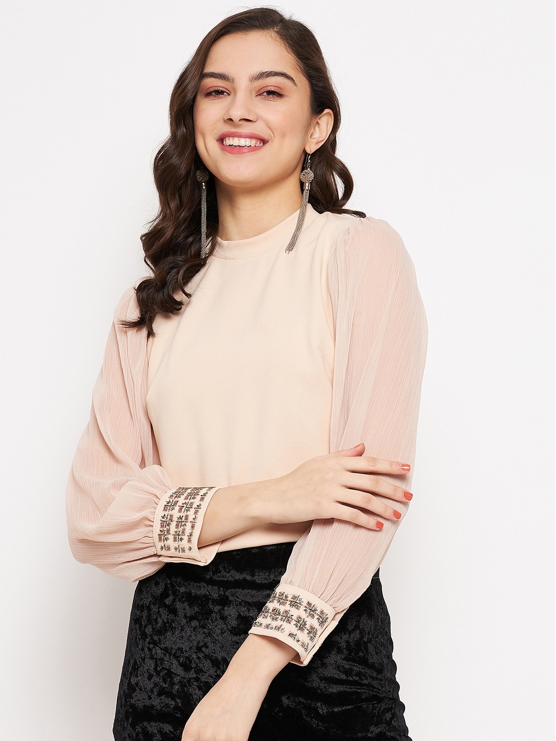 

Madame Cuffed Sleeve Top, Beige