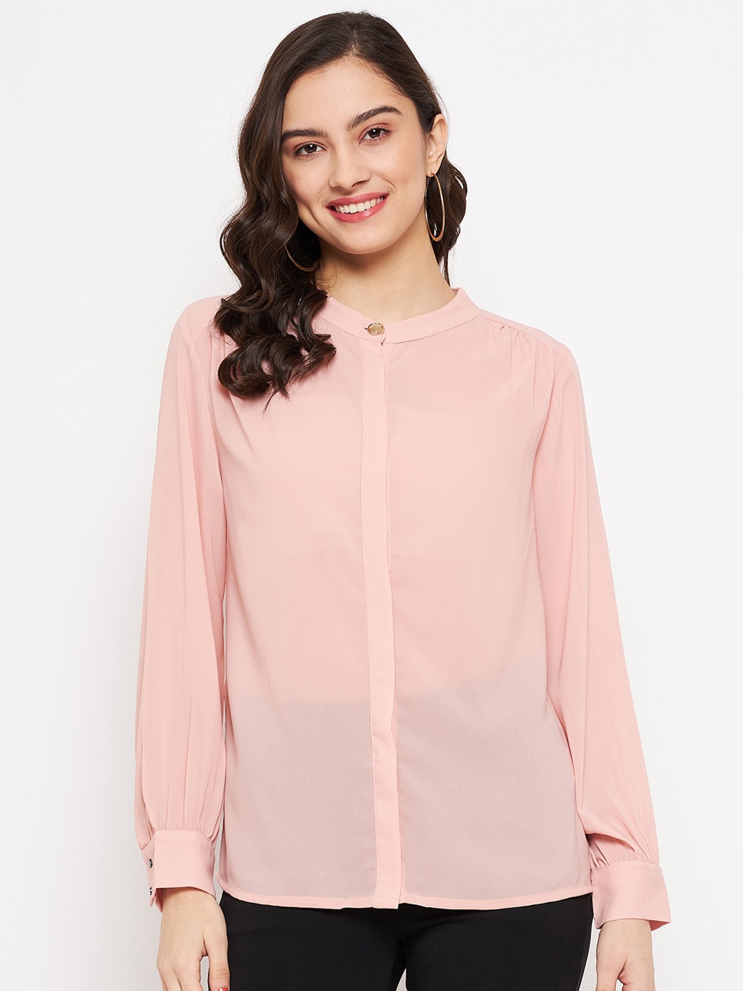 

Madame Mandarin Collar Shirt Style Top, Peach