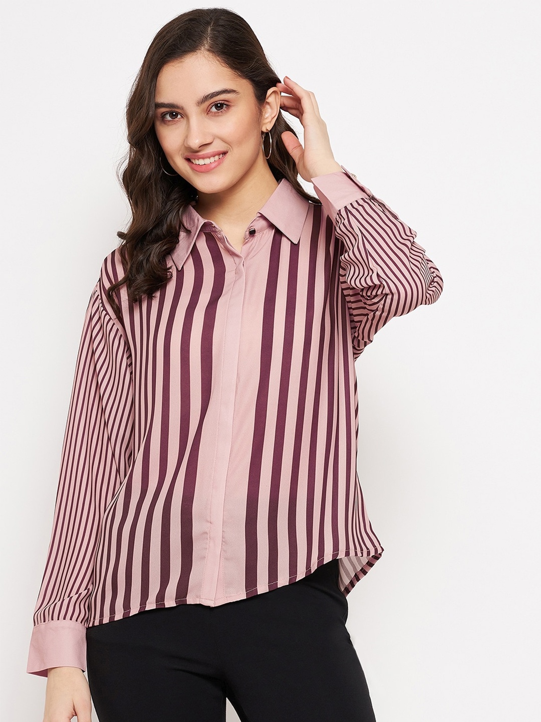

Madame Women Striped Casual Shirt, Pink