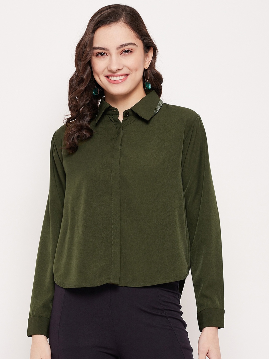 

Madame Women Long Sleeves Casual Shirt, Olive