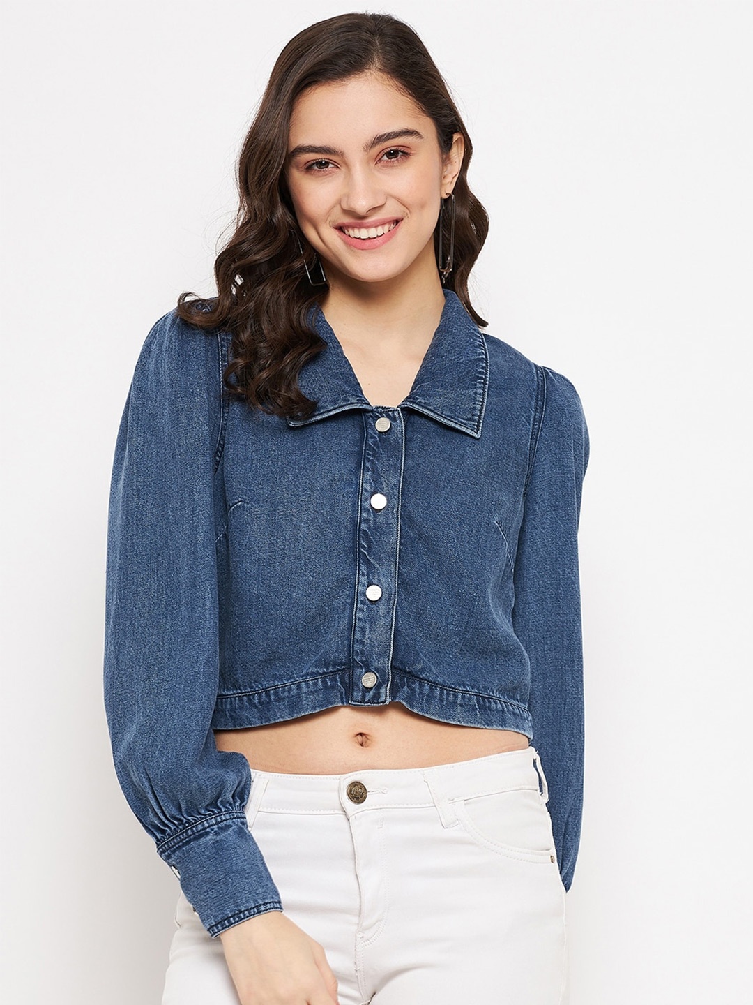 

Madame Shirt Style Crop Top, Navy blue