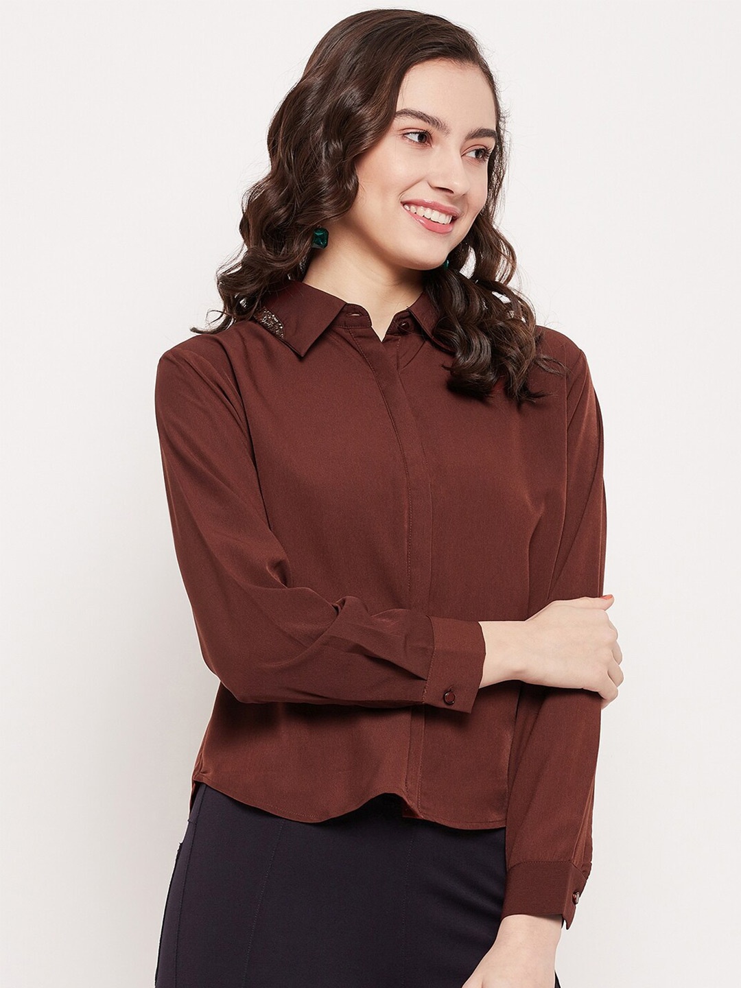 

Madame Women Long Sleeves Casual Shirt, Brown