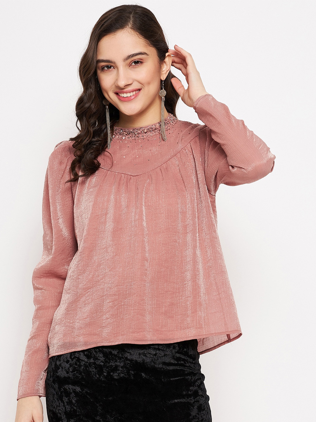 

Madame Embellished High Neck Top, Rust