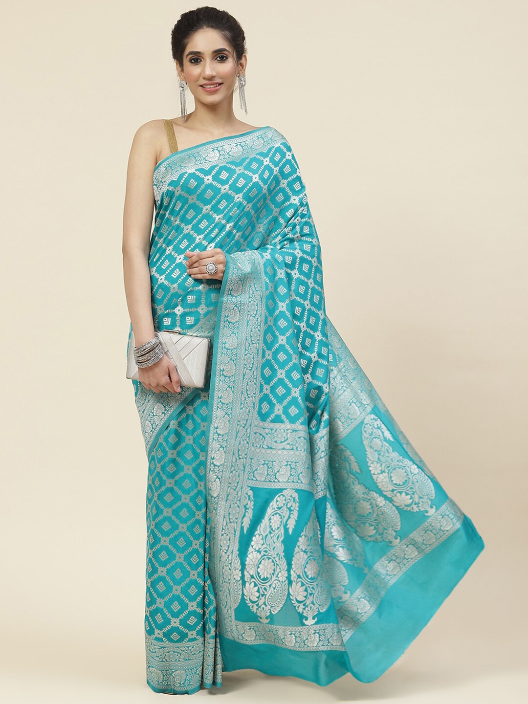 

Meena Bazaar Zari Saree, Turquoise blue