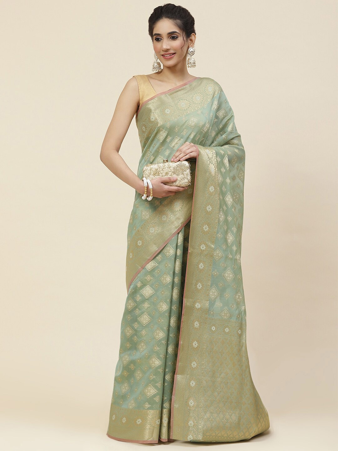 

Meena Bazaar Woven Design Zari Saree, Green