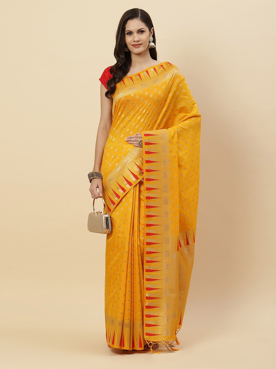 

Meena Bazaar Ethnic Motifs Zari Art Silk Saree, Mustard