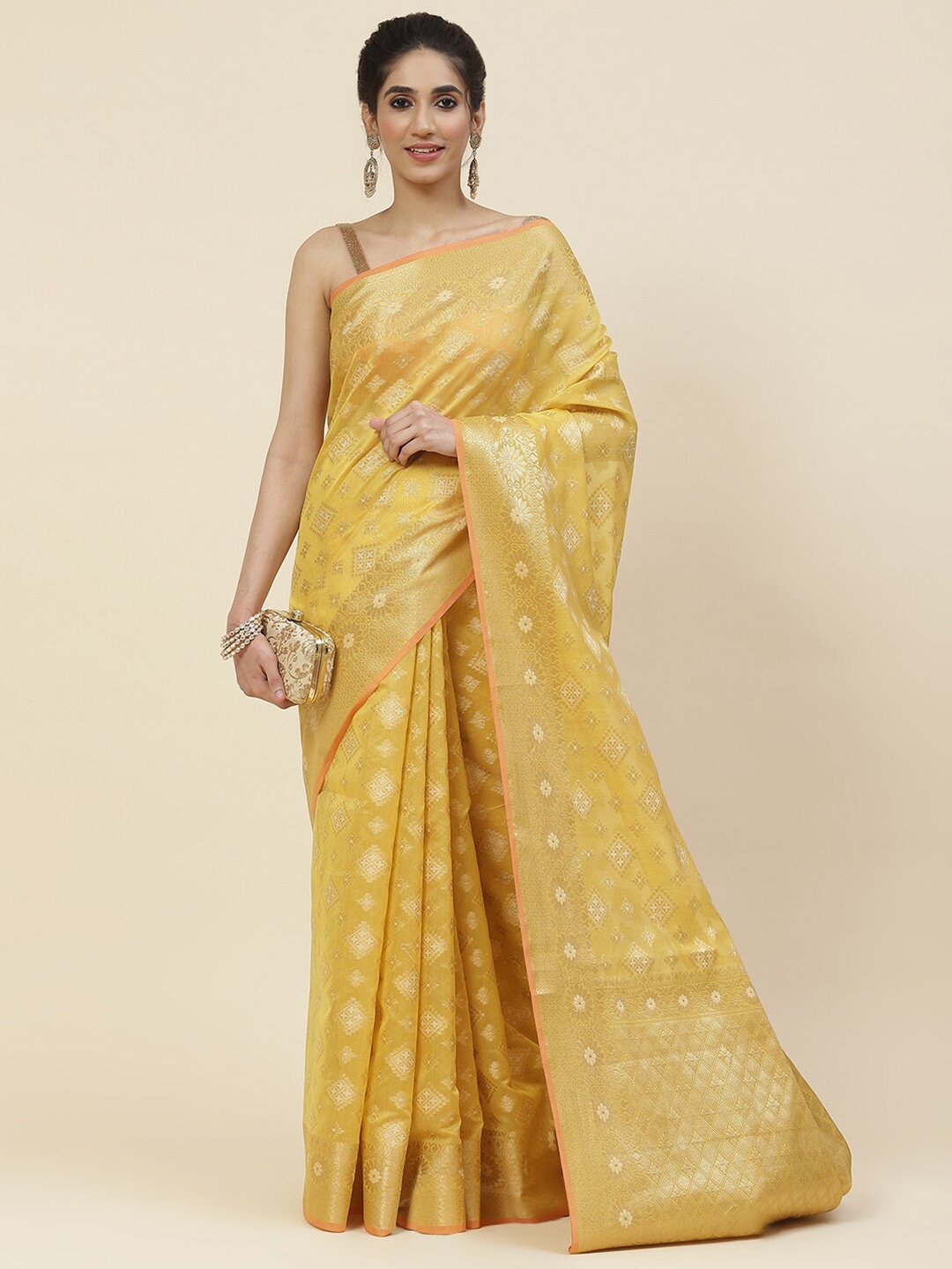 

Meena Bazaar Ethnic Motifs Zari Saree, Mustard