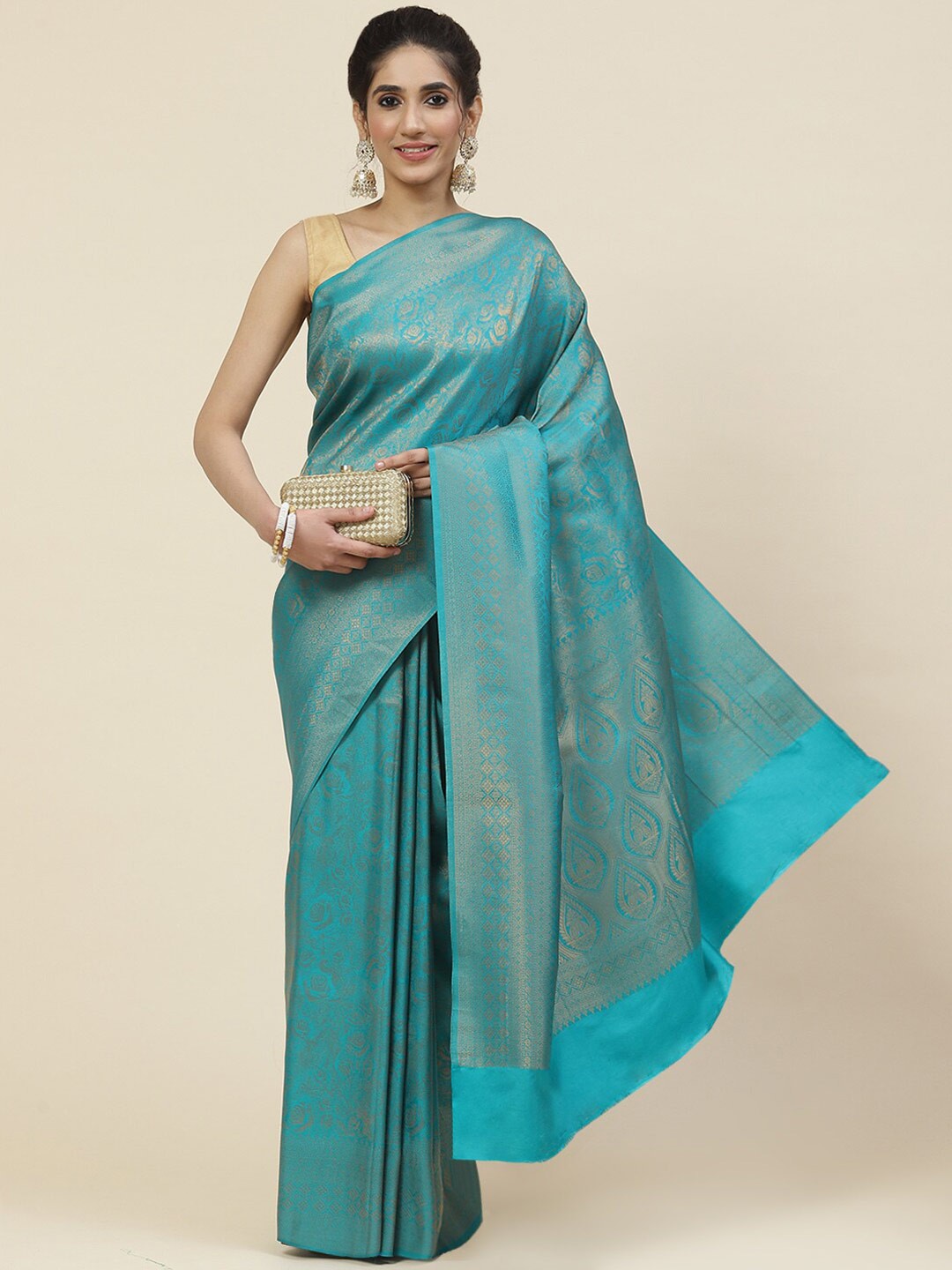 

Meena Bazaar Ethnic Motifs Zari Art Silk Saree, Blue