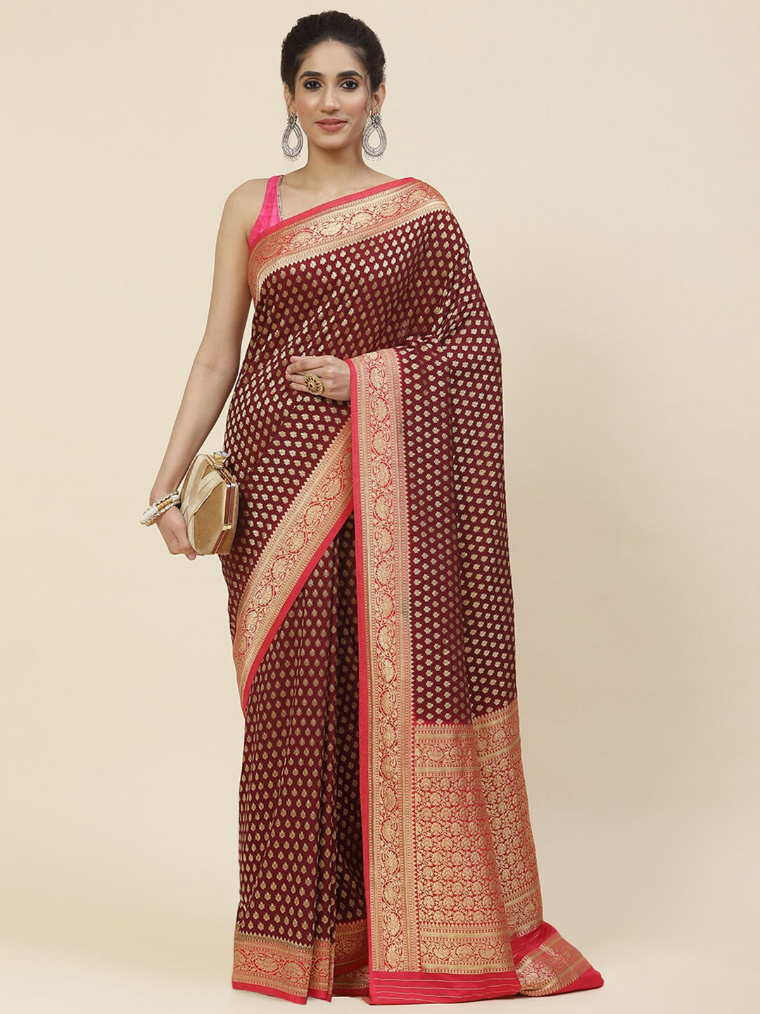 

Meena Bazaar Ethnic Motifs Zari Saree, Burgundy