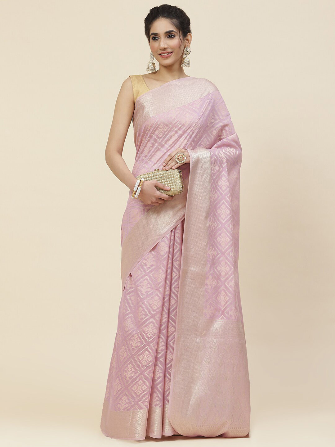 

Meena Bazaar Ethnic Motifs Zari Saree, Purple