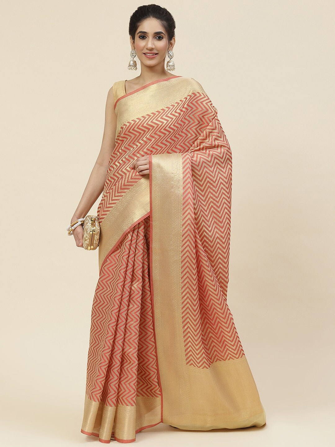 

Meena Bazaar Woven Design Zari Saree, Red