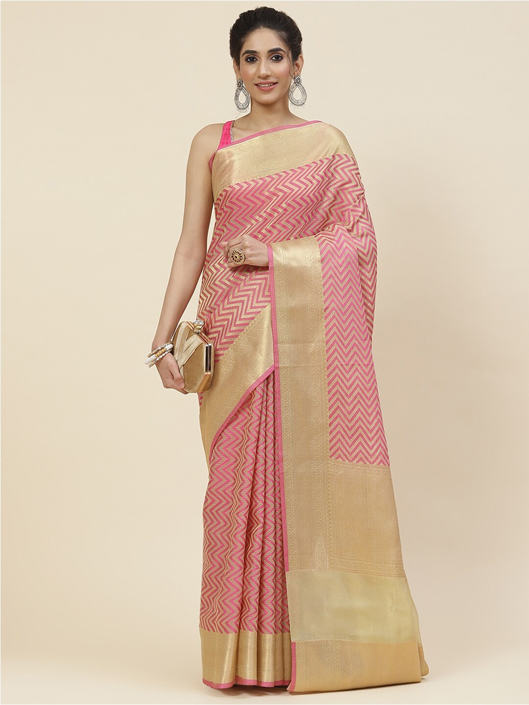 

Meena Bazaar Woven Design Zari Saree, Pink