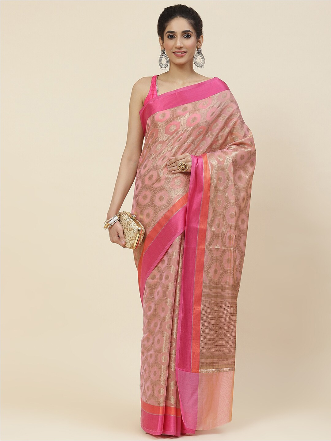 

Meena Bazaar Woven Design Zari Saree, Pink