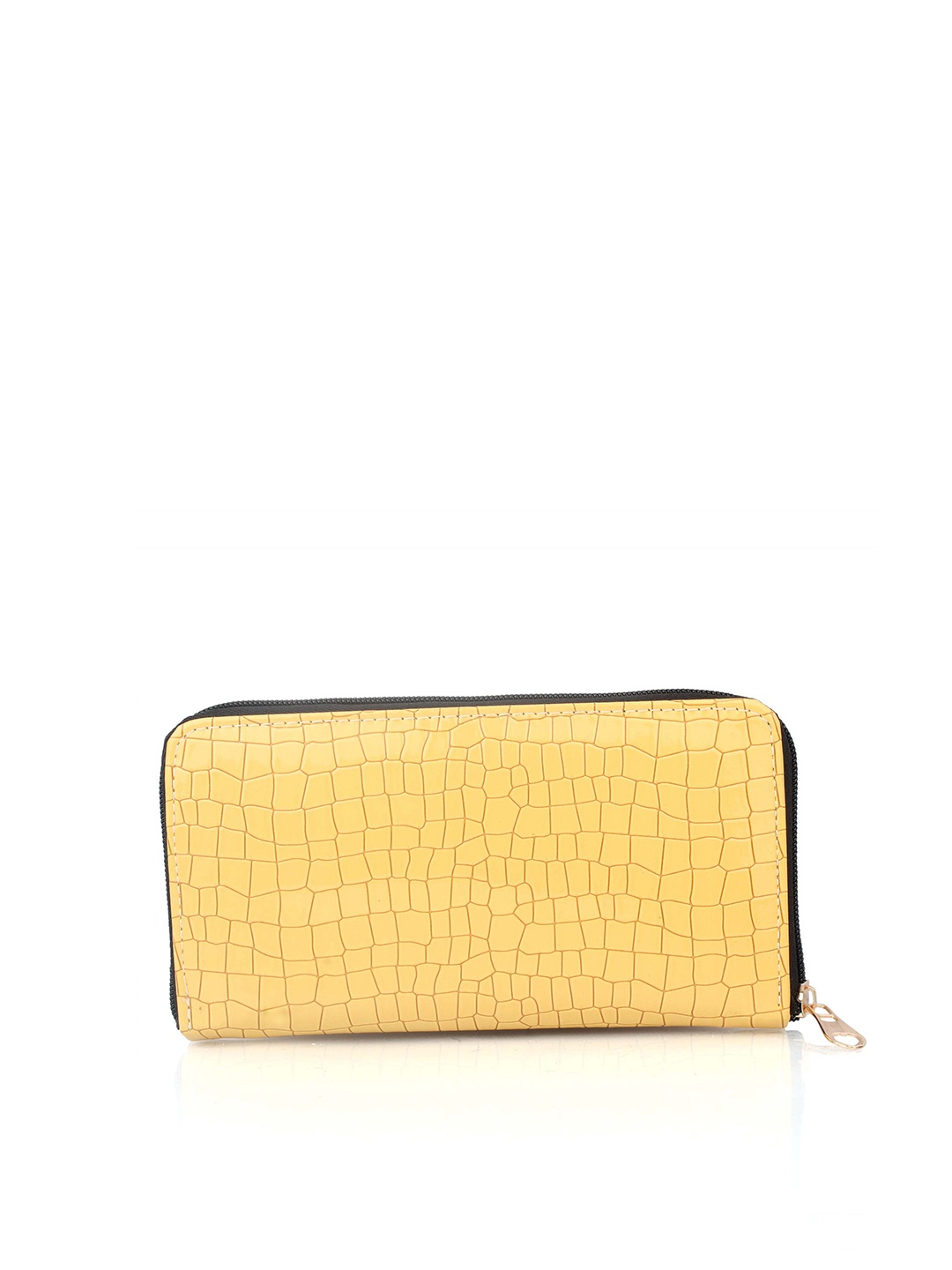 

Style Shoes Women Geometric Textured PU Zip Around Wallet, Yellow