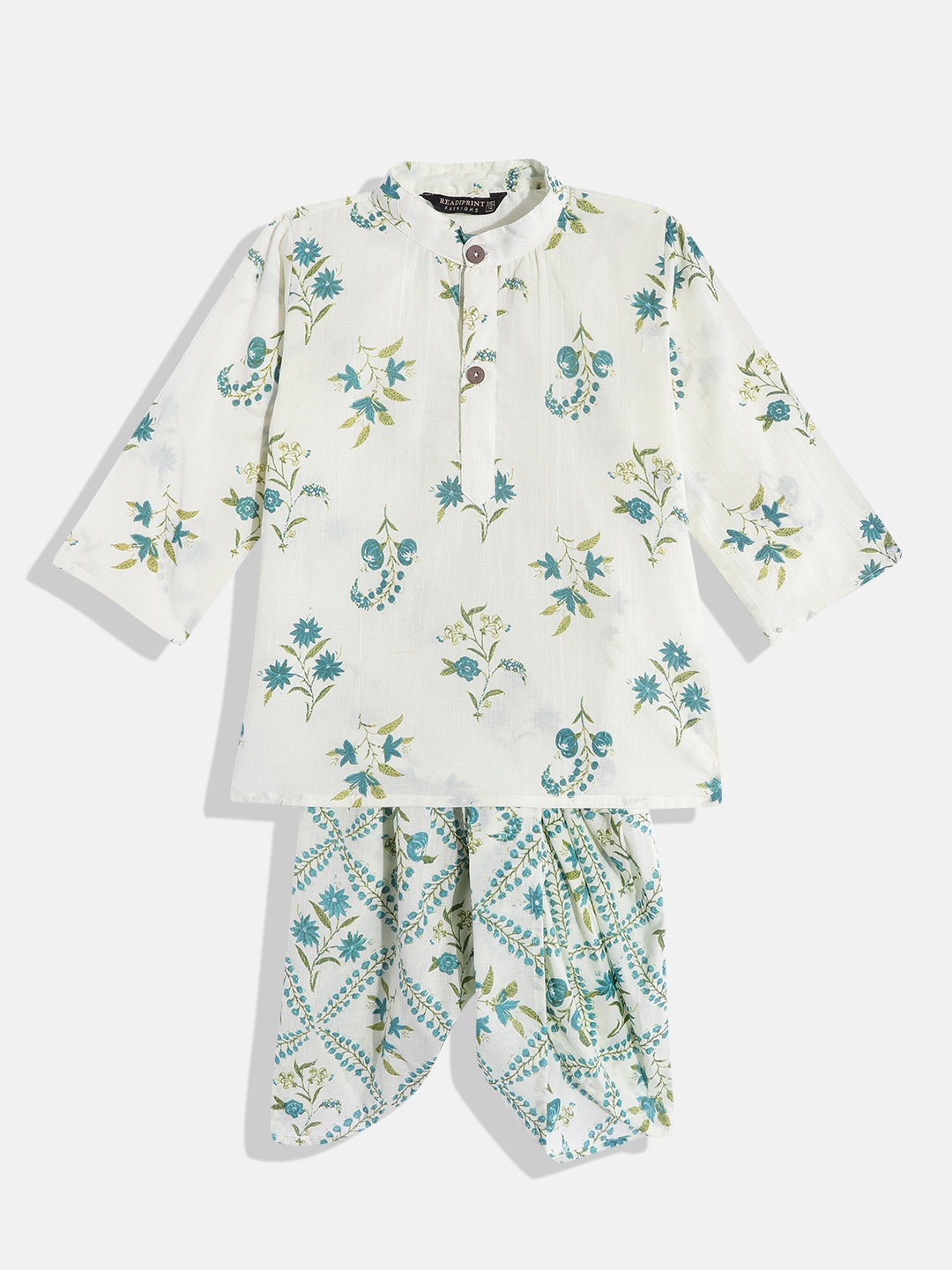 

Readiprint Fashions Boys Floral Printed Pure Cotton Kurta with Dhoti Pants, Off white