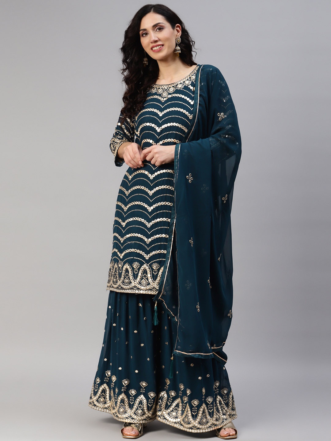 

Readiprint Fashions Embroidered Semi-Stitched Dress Material, Navy blue