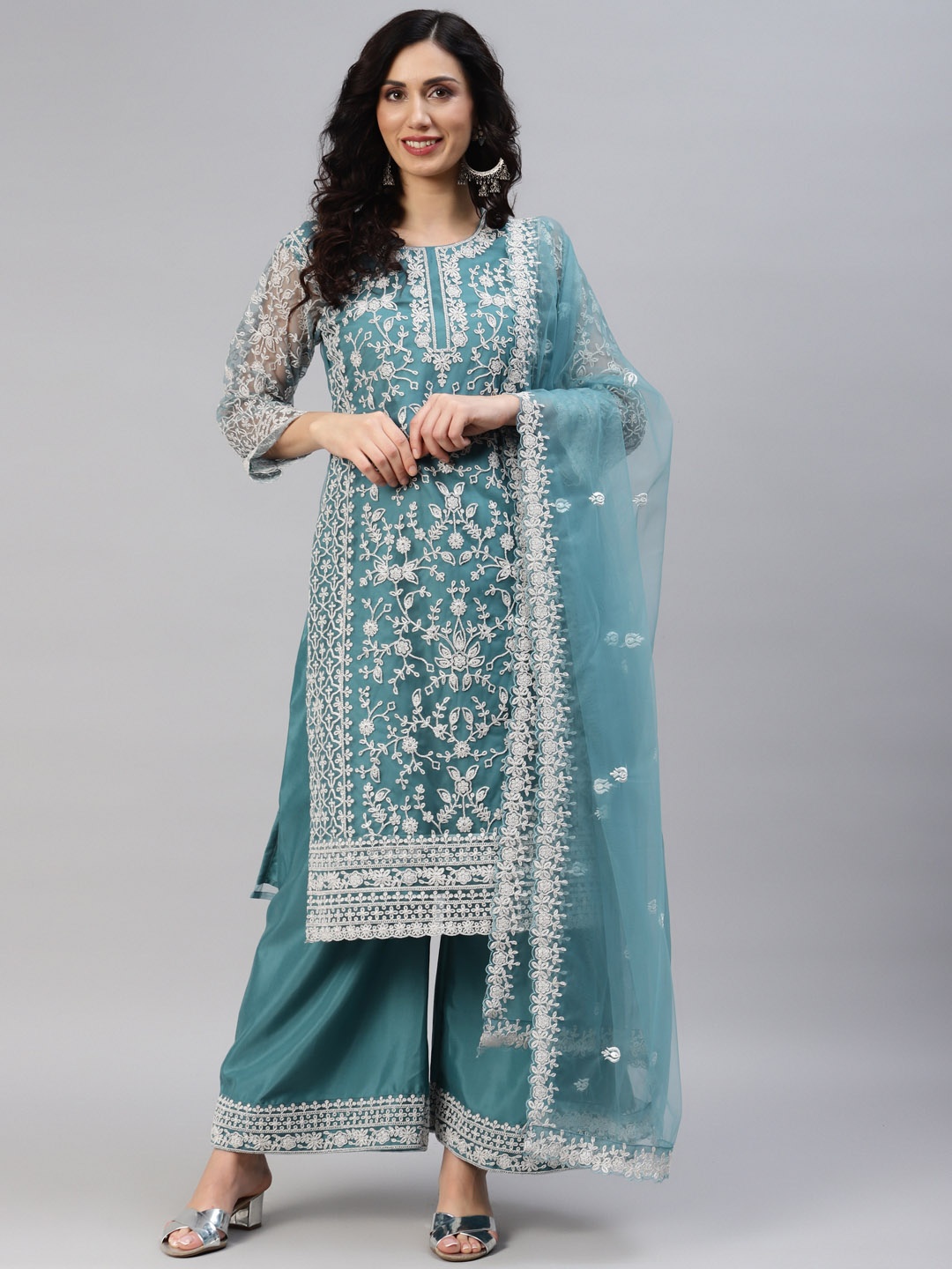 

Readiprint Fashions Embroidered Semi-Stitched Dress Material, Blue