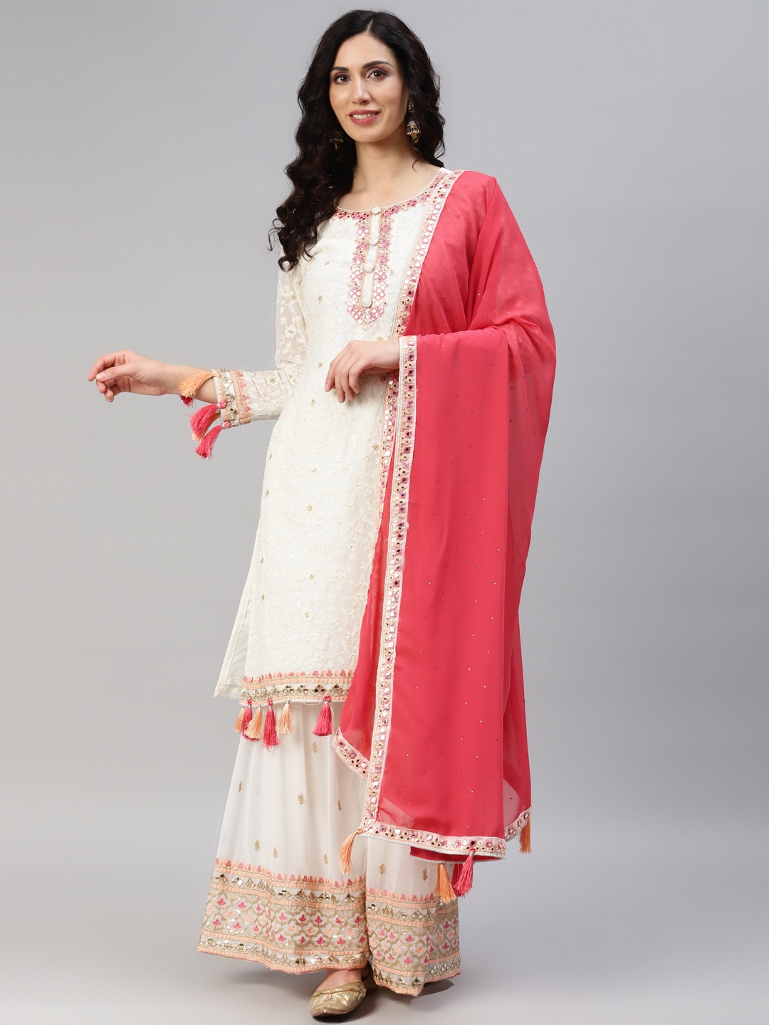 

Readiprint Fashions Embroidered Semi-Stitched Dress Material, Cream