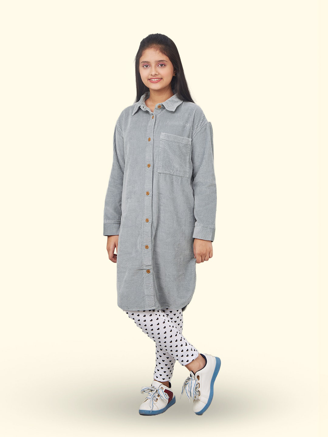 

Zalio Girls Relaxed Pure Cotton Longline Casual Shirt, Na
