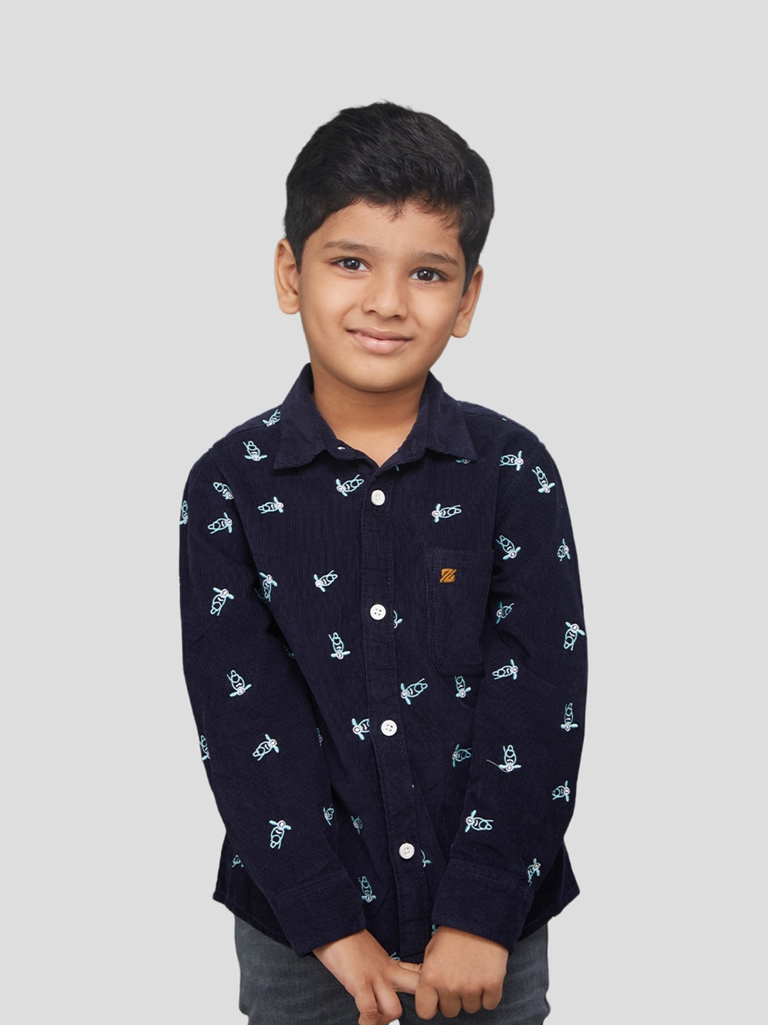 

Zalio Boys Navy Printed Casual Shirt, Navy blue