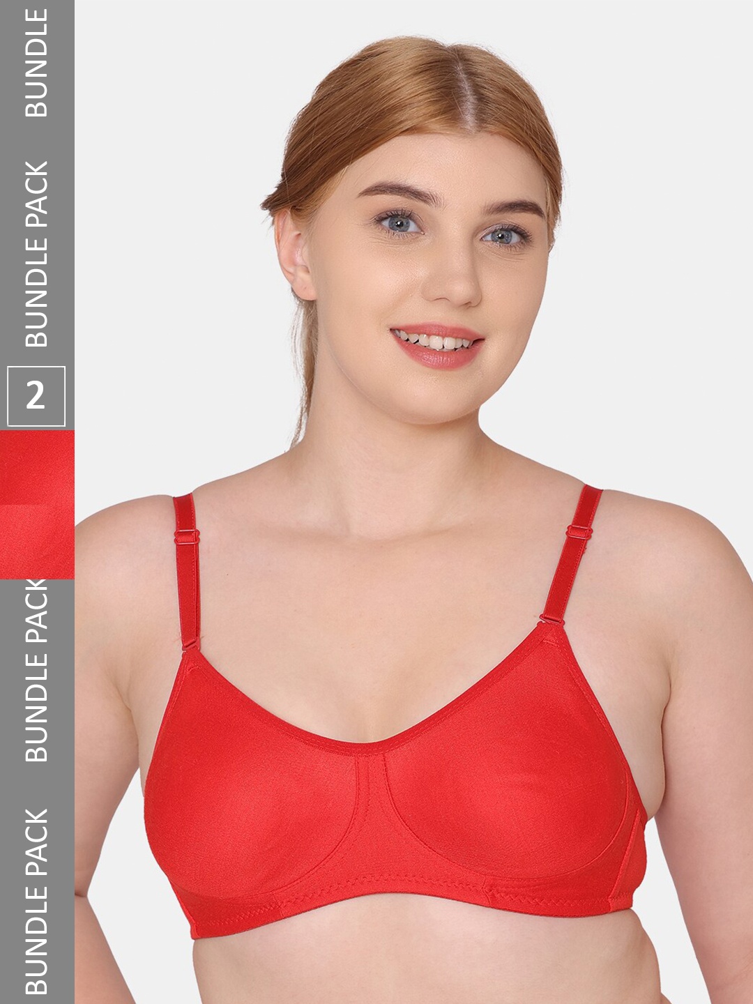 

KOMLI Non-Padded Cotton Rich Full Coverage Bra, Red