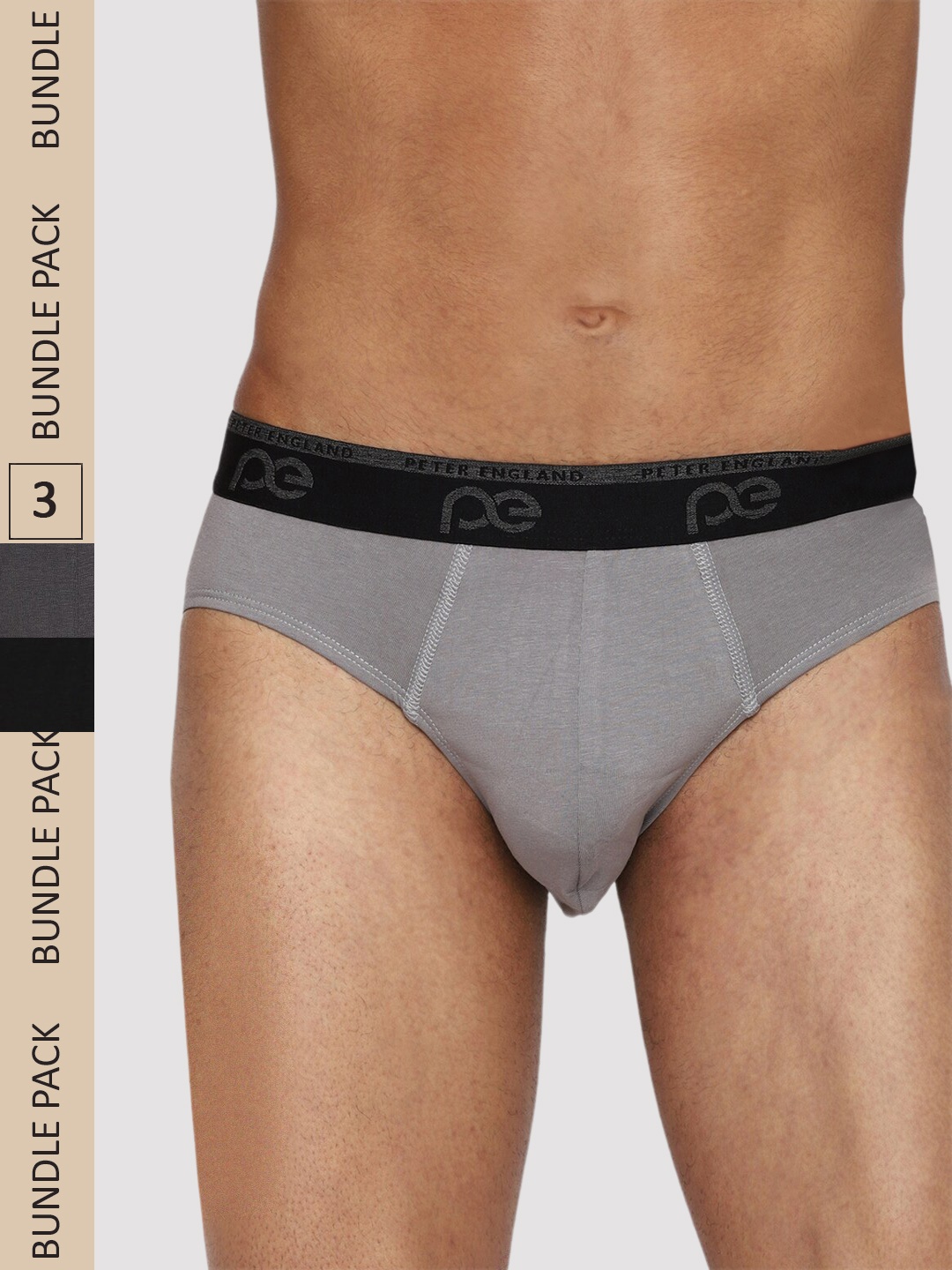 

Peter England Men Pack Of 3 Basic Briefs PEBFMRGBG56525, Grey
