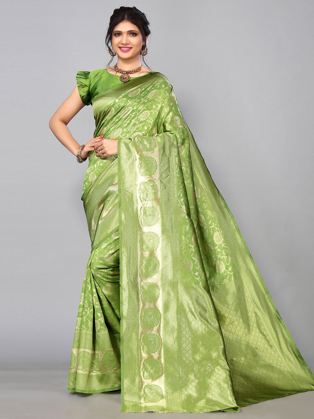 

Mitera Floral Zari Banarasi Saree, Green