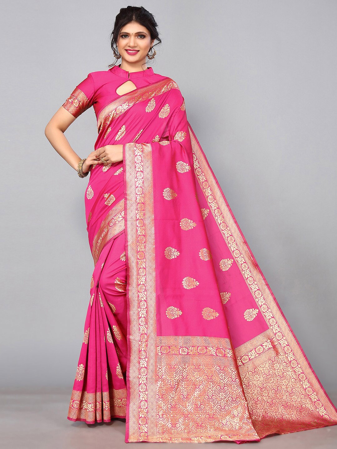 

Mitera Ethnic Motifs Zari Banarasi Saree, Pink