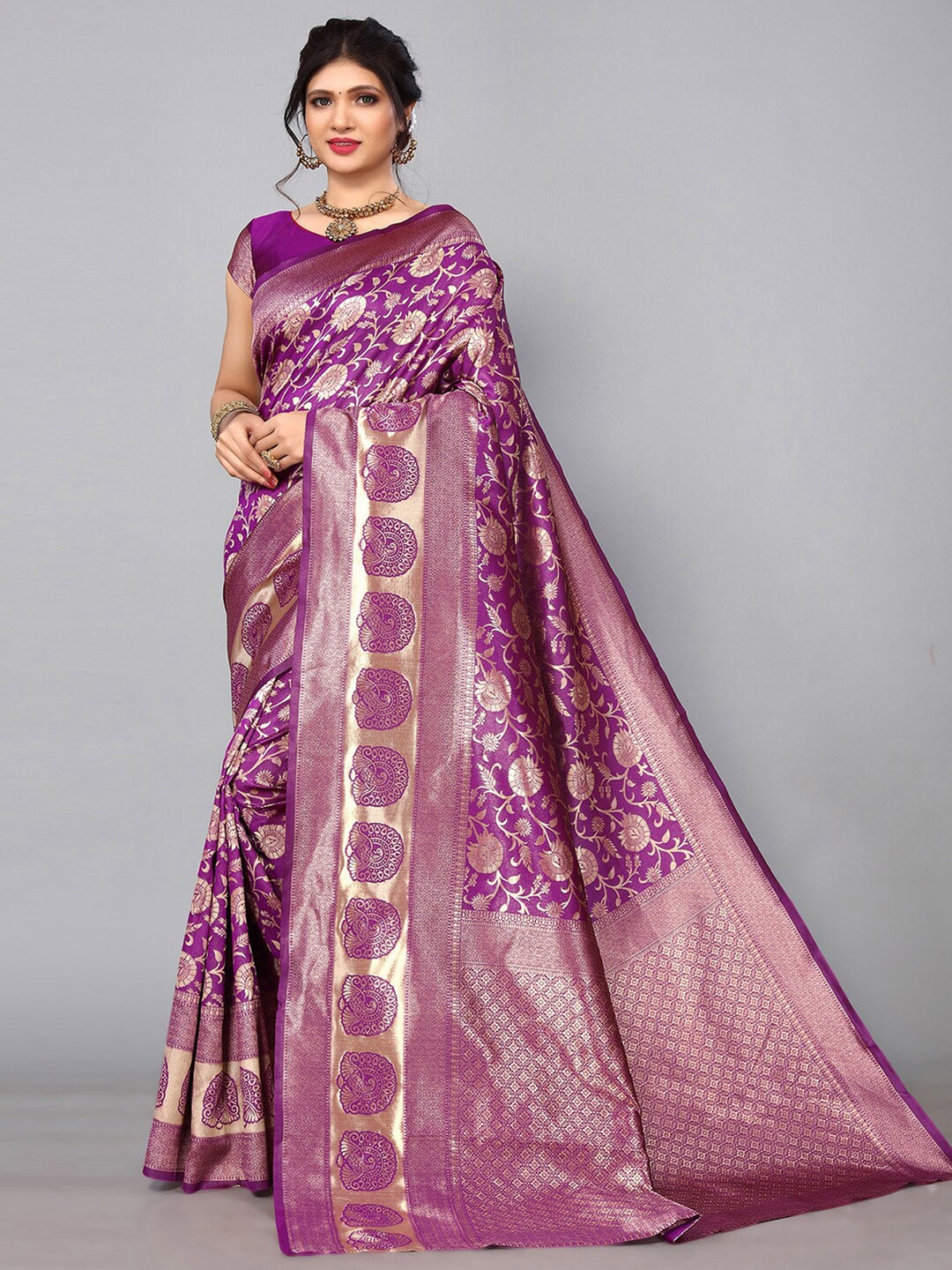 

Mitera Floral Zari Banarasi Saree, Purple
