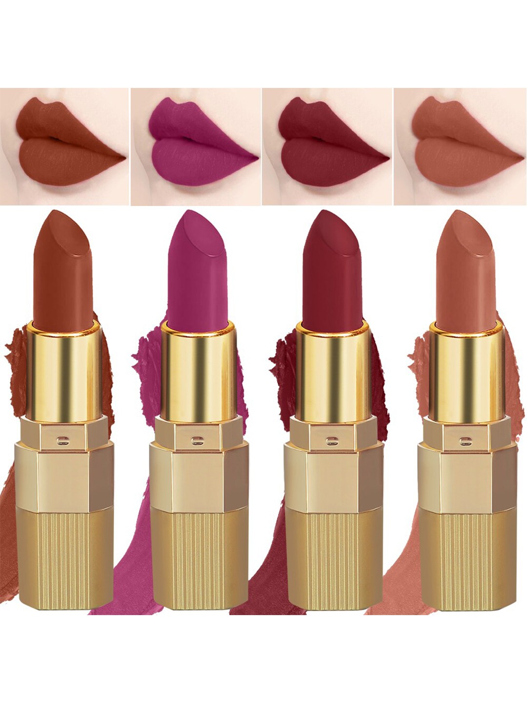 

PERPAA Set of 4 Xpression Weightless Matte Long-Lasting Waterproof Lipsticks 3.5 g Each - Innocent Nude 306 - Rust Brown 301 - Magenta 302 - Maroon 304, Multi