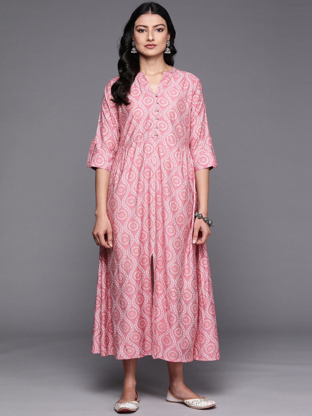 

Libas Ethnic Motifs A-Line Midi Ethnic Dress, Pink