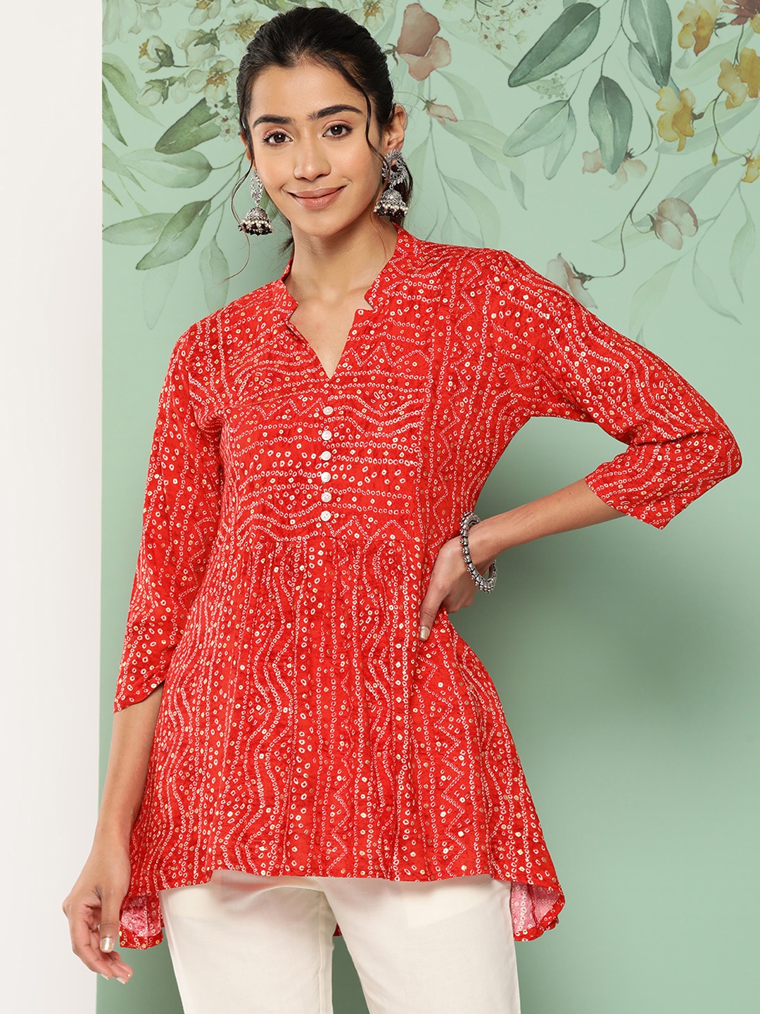 

Libas Bandhani Printed Empire Kurti, Red