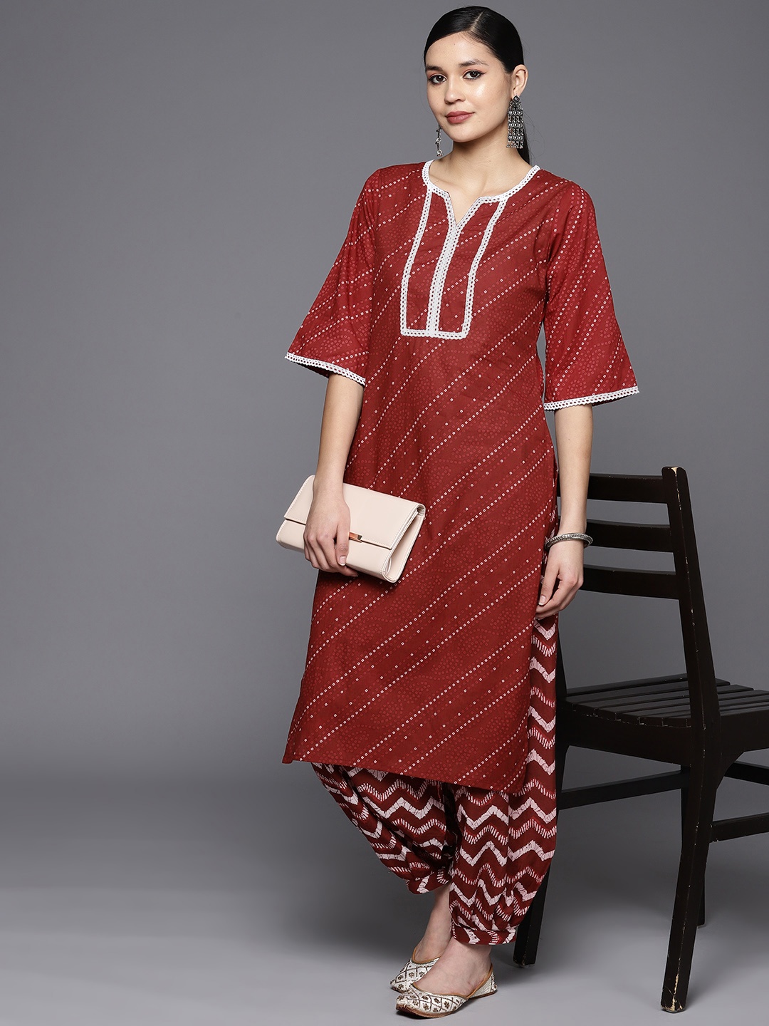 

Libas Women Bandhani Printed Pure Cotton Kurta with Salwar, Maroon