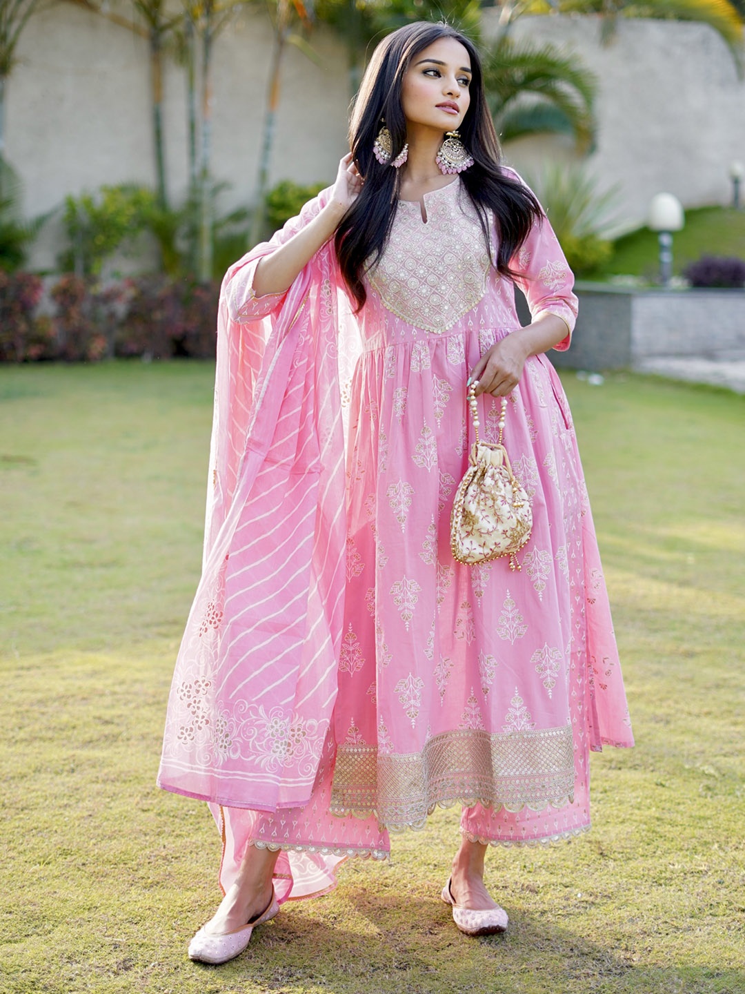 

Libas Women Ethnic Motifs Embroidered Pure Cotton Kurta With Palazzos & With Dupatta, Pink