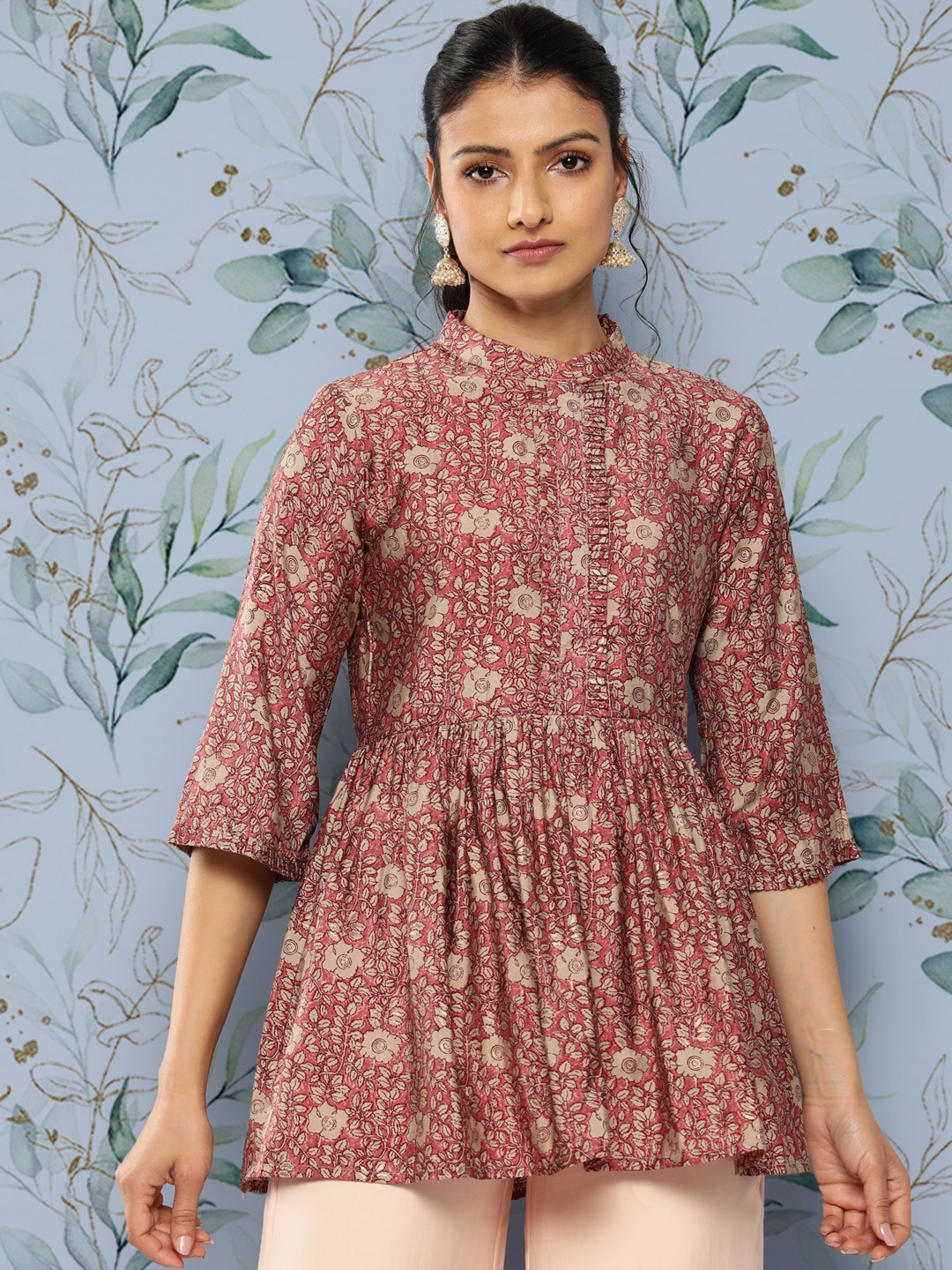 

Libas Floral Printed Pleated Kurti, Pink