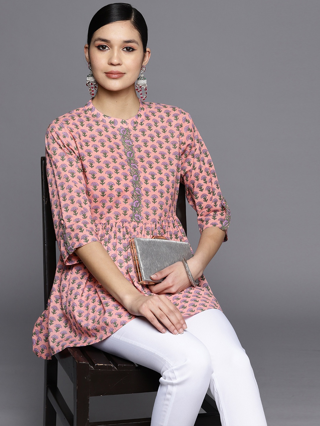 

Libas Floral Printed Pure Cotton Empire Kurti, Pink