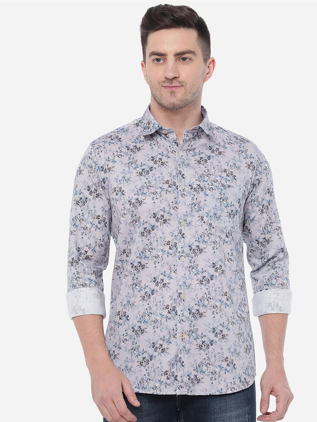 

JADE BLUE Men Slim Fit Floral Printed Cotton Casual Shirt, Grey