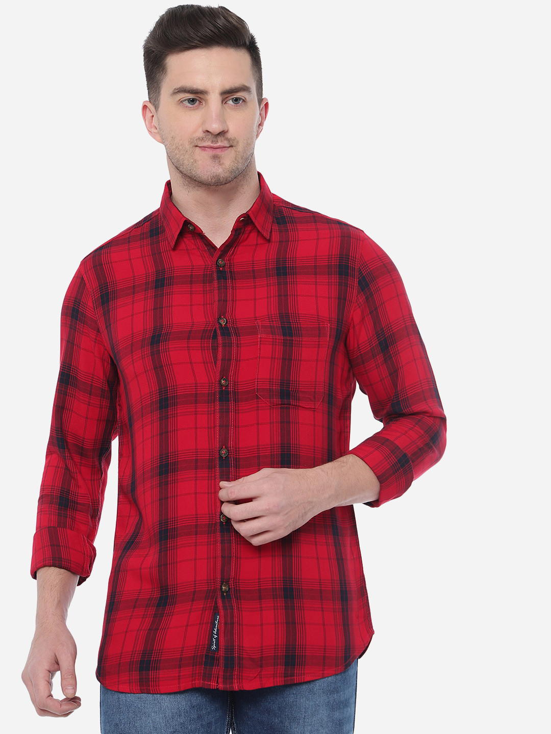 

JADE BLUE Men Slim Fit Checked Cotton Casual Shirt, Red