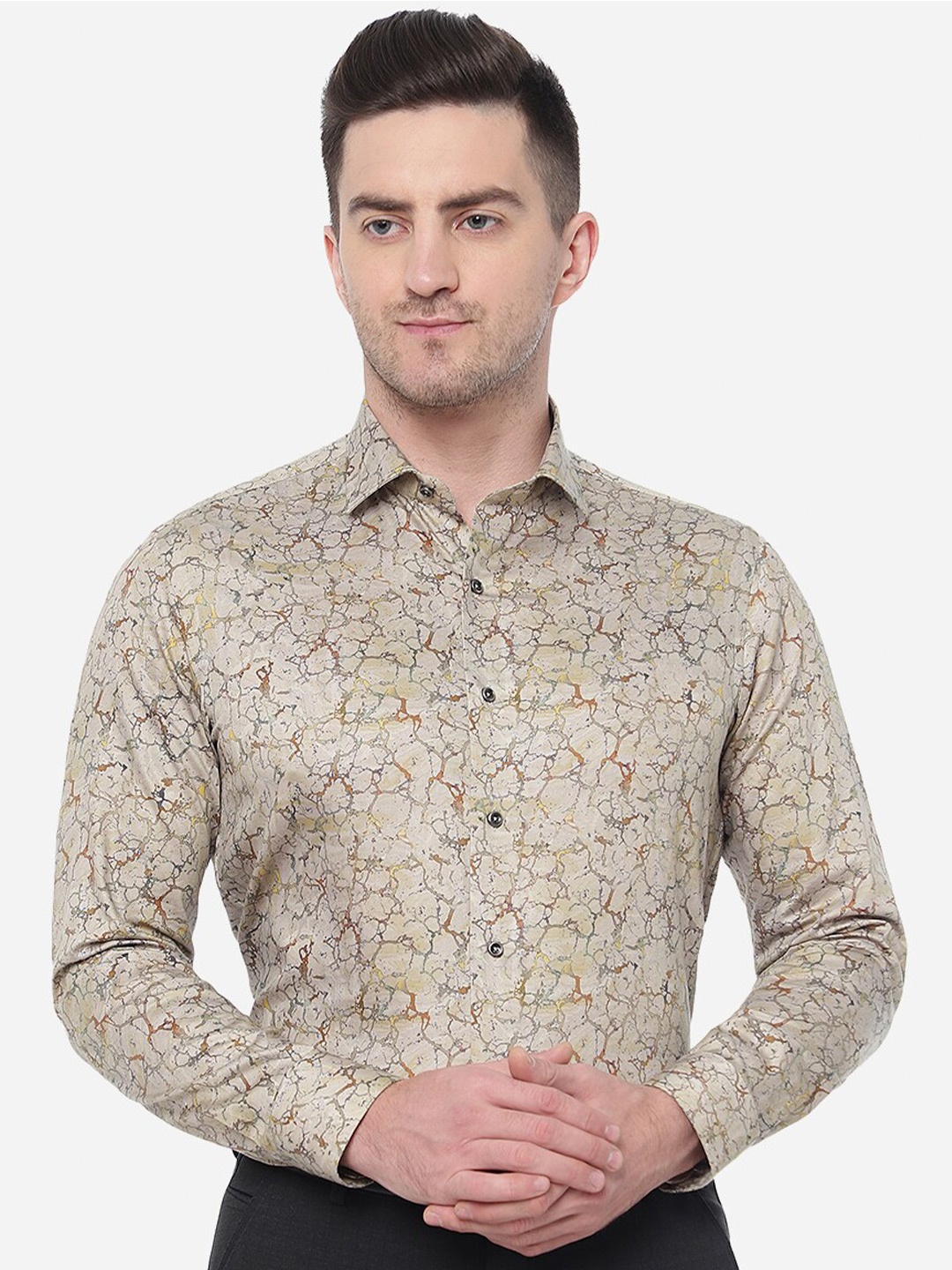 

JB STUDIO Men Slim Fit Abstract Printed Formal Shirt, Beige